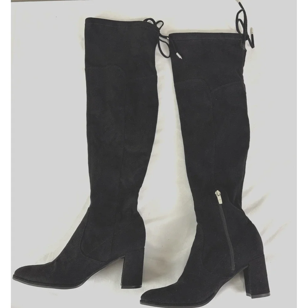 Marc Fisher Okun Over The Knee Black Faux Suede‎ Boots Size 7.5 M Preppy Western